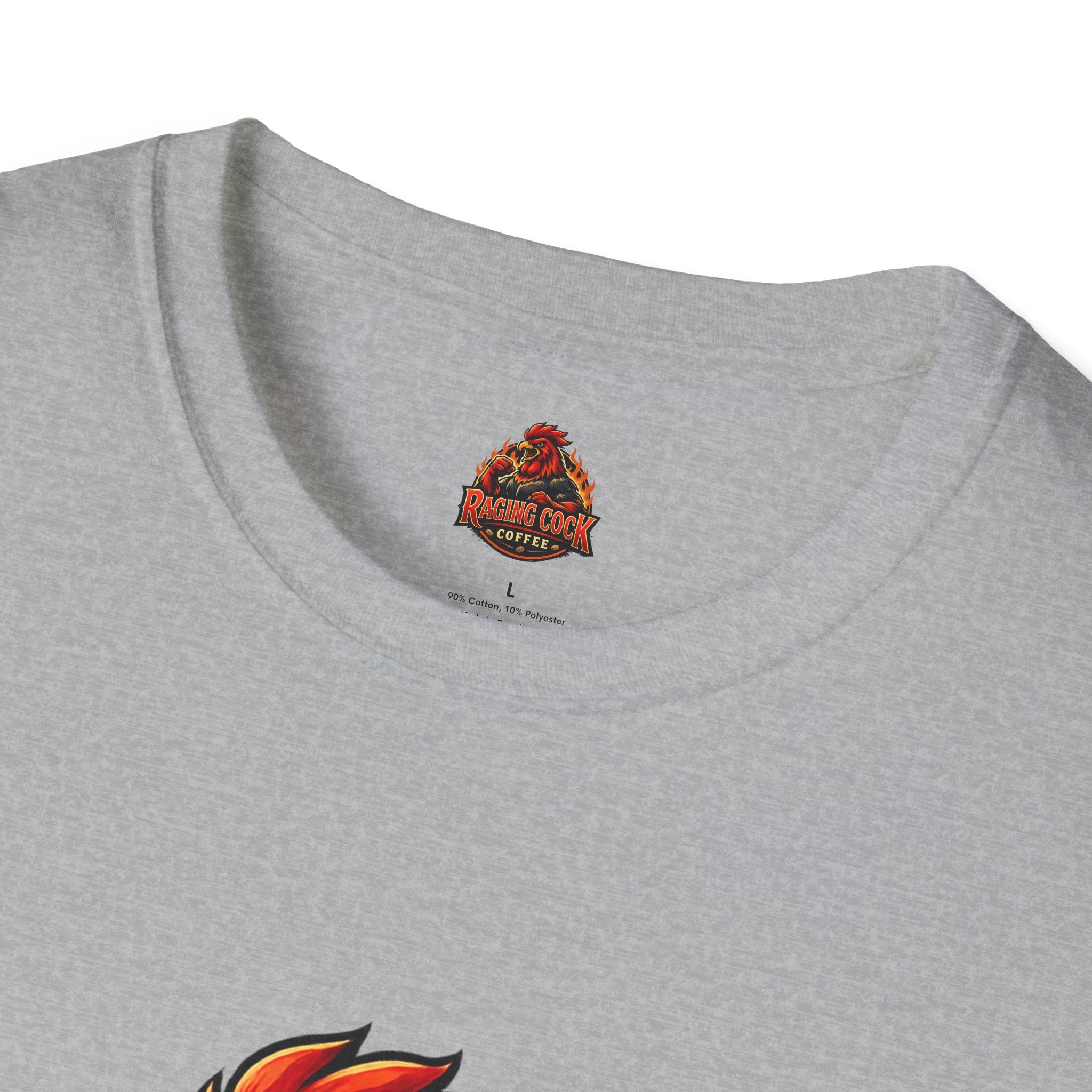 Raging Cock Coffee T-Shirt - Fiery Rooster Logo Coffee Lover Tee