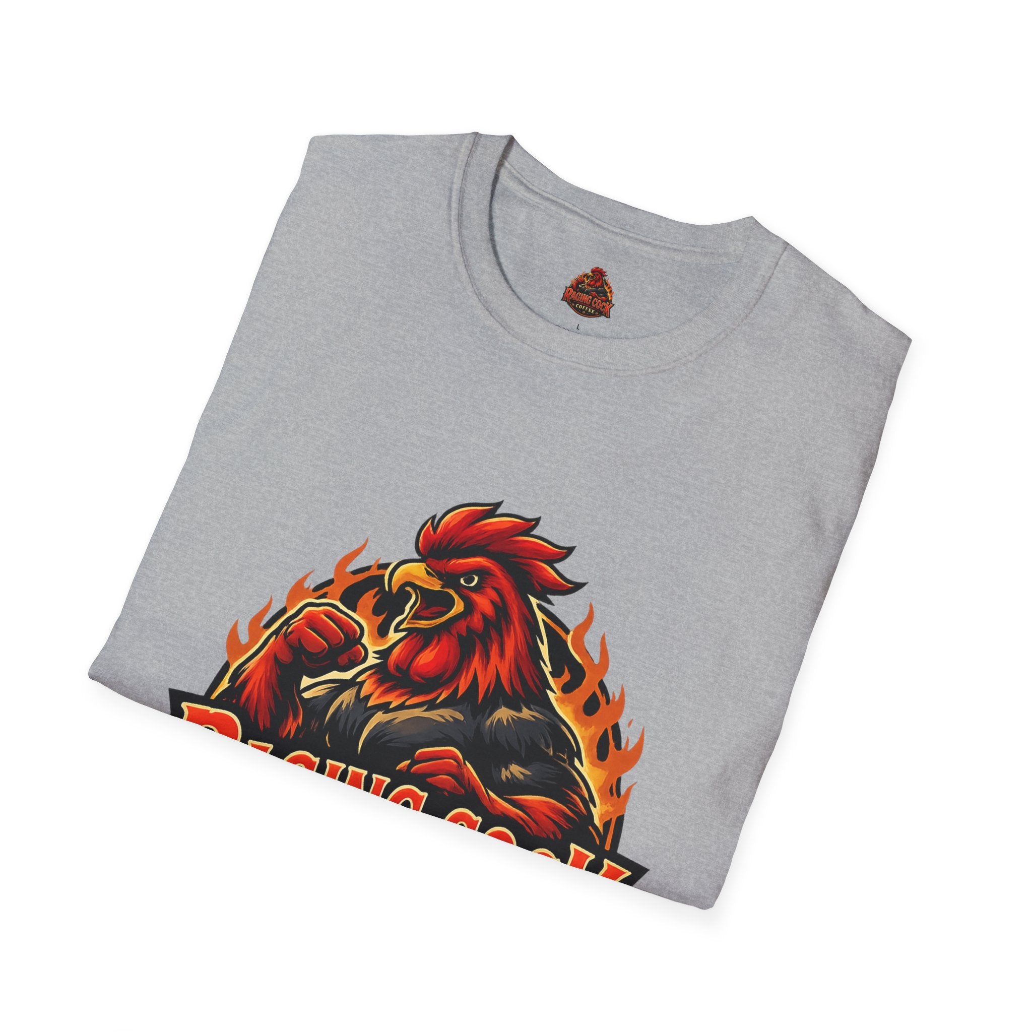 Raging Cock Coffee T-Shirt - Fiery Rooster Logo Coffee Lover Tee