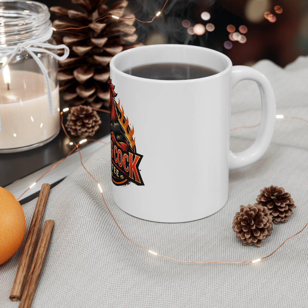 Raging Cock Coffee Mug – 11oz Bold Rooster Logo Ceramic Coffee Cup