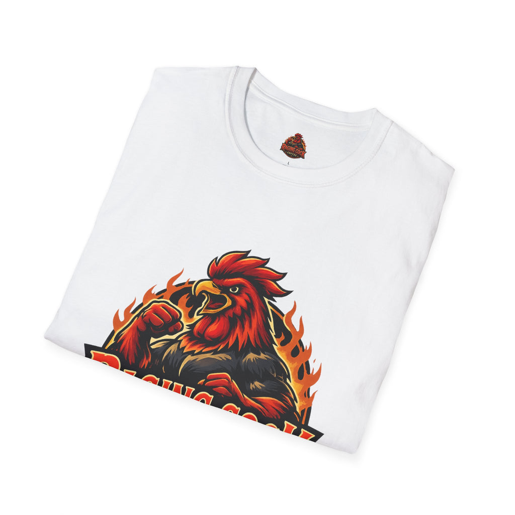 Raging Cock Coffee T-Shirt - Fiery Rooster Logo Coffee Lover Tee