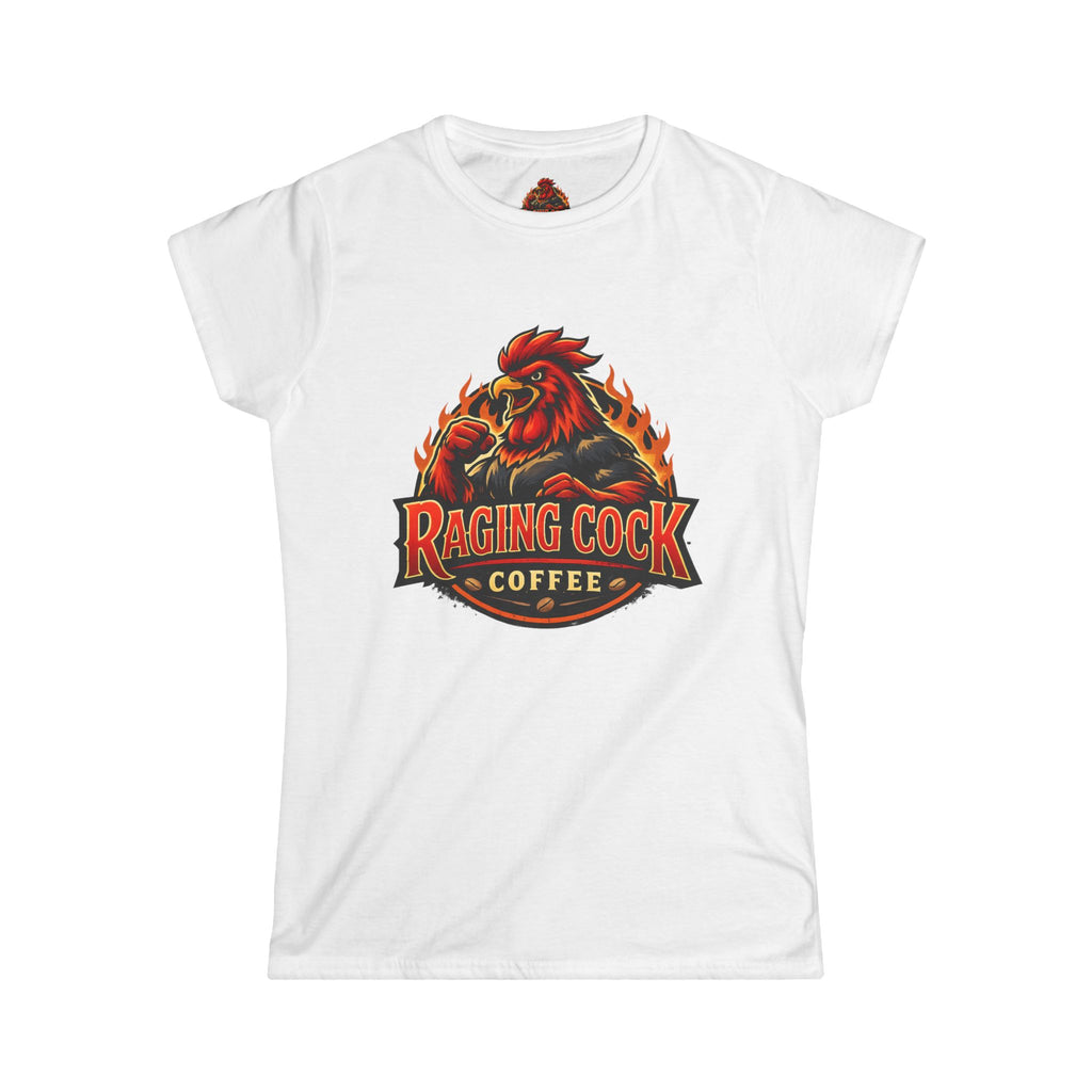 Raging Cock Coffee Women's Tee — Fiery Rooster Logo Shirt