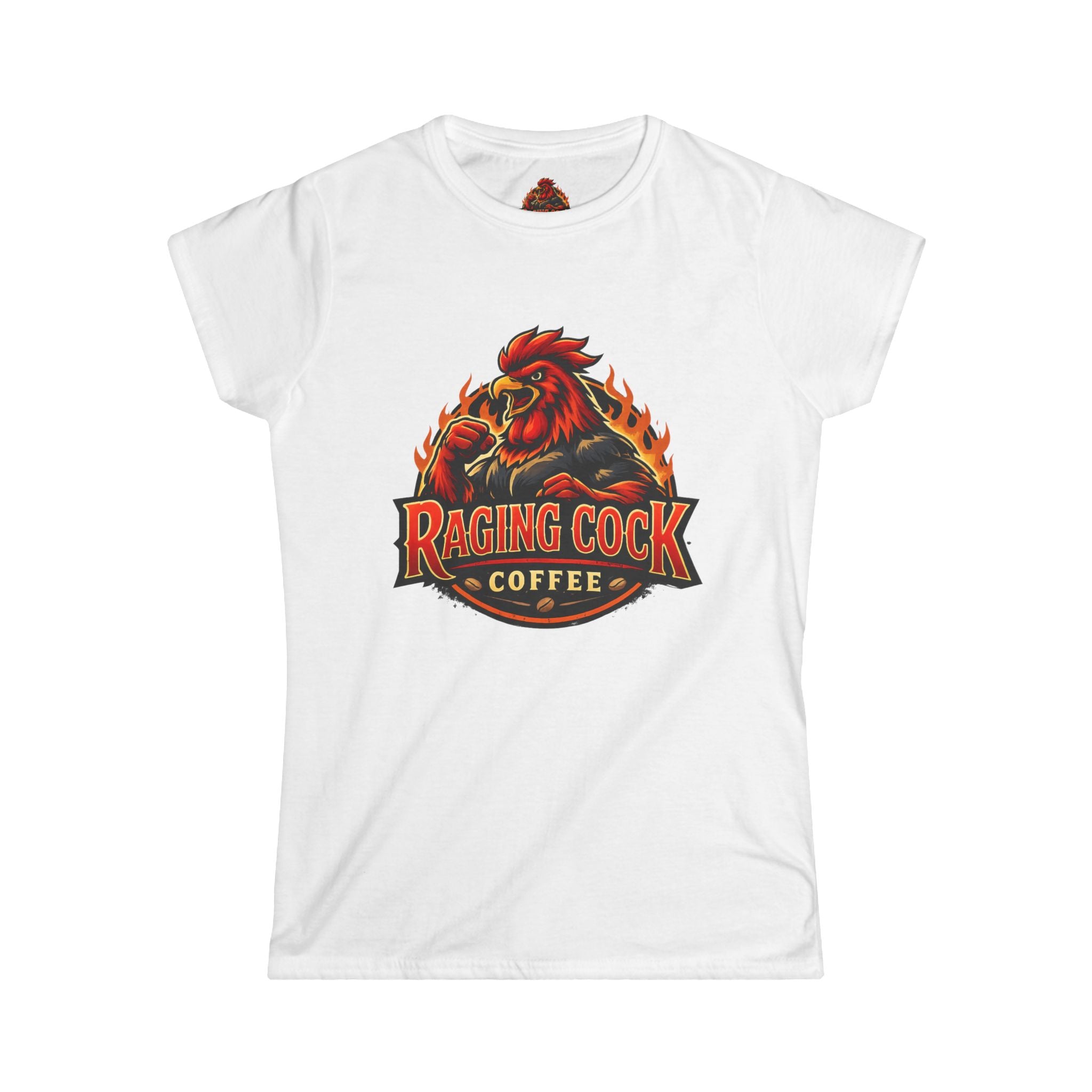 Raging Cock Coffee Women's Tee — Fiery Rooster Logo Shirt