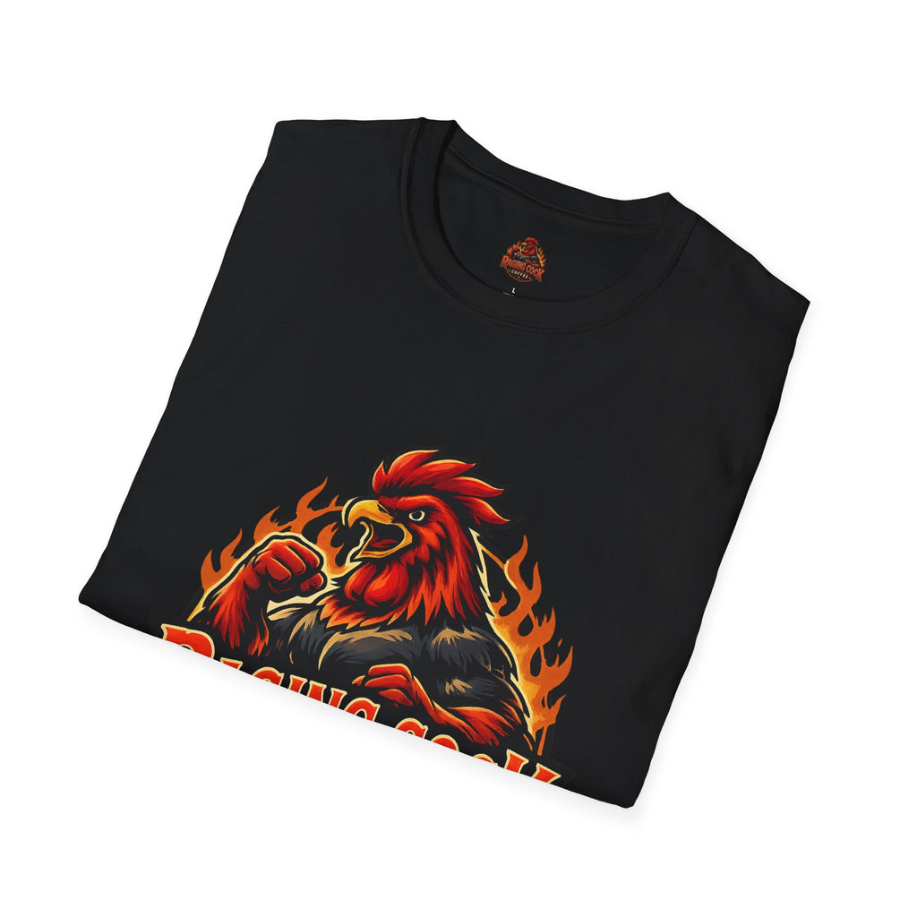 Raging Cock Coffee T-Shirt - Fiery Rooster Logo Coffee Lover Tee