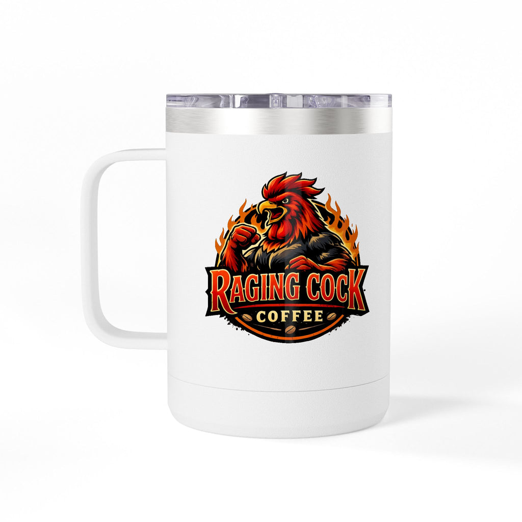 Flaming Skull Coffee Tumbler — 15oz Insulated Mug for Bikers & Rock Fans