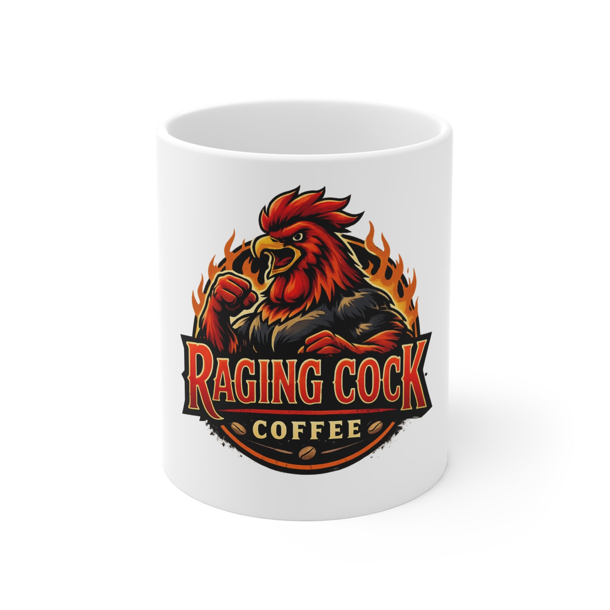 Raging Cock Coffee Mug – 11oz Bold Rooster Logo Ceramic Coffee Cup